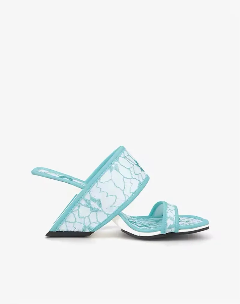 Sonia Blue Upper Lace Leather Mules