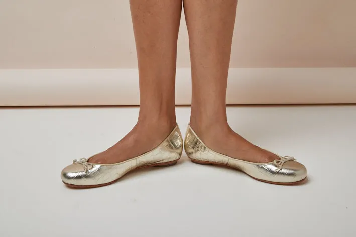 TIna Gold Croc Embossed Leather Ballet Flat