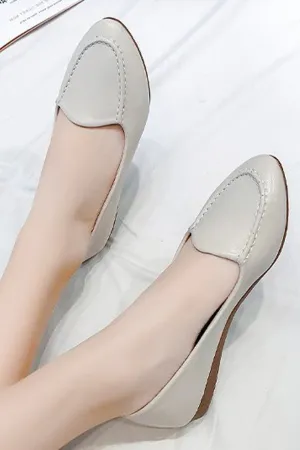 Women Comfortable Solid Colored Flat Heel Shallow Mouth Soft Loafer Shoes - WSFL104256