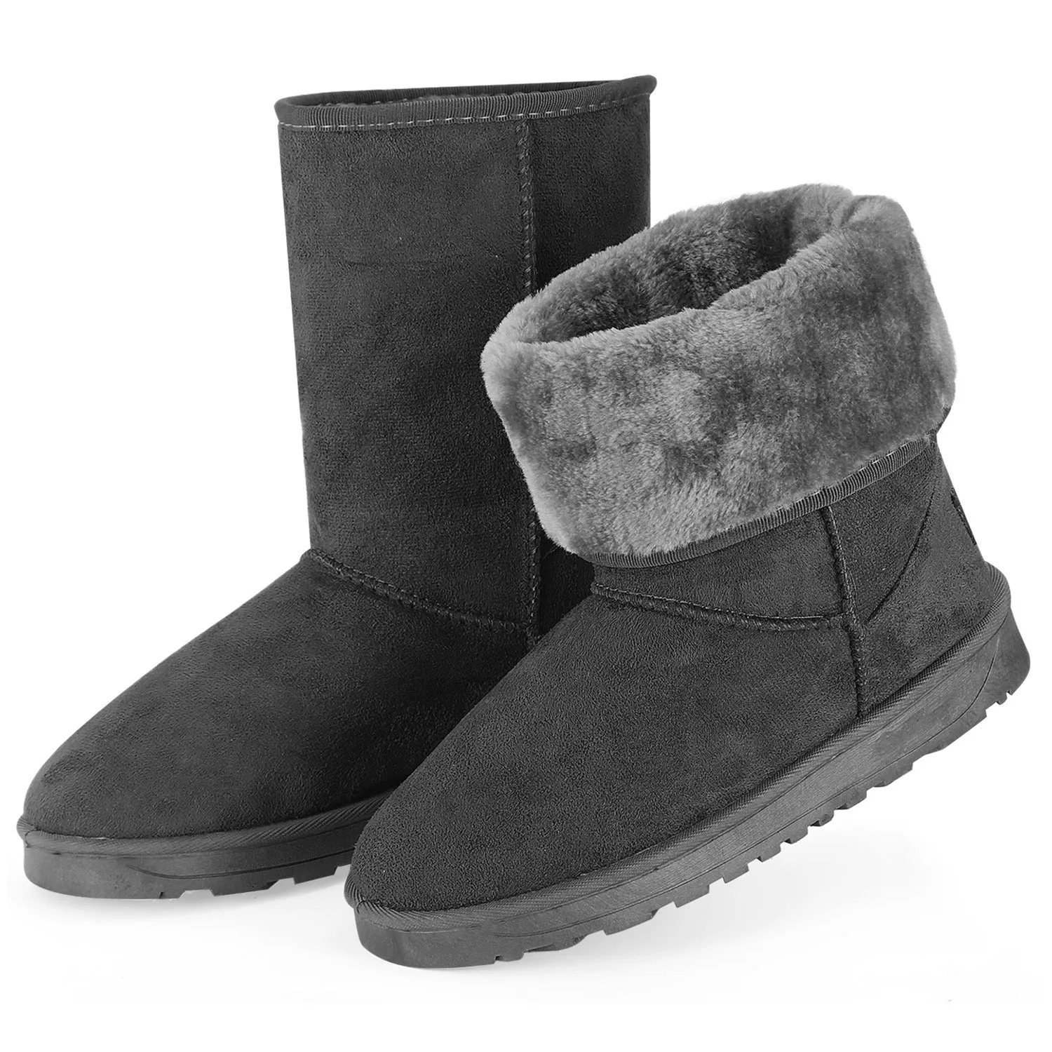 Women Ladies Snow Boots Waterproof Faux Suede Mid-Calf Boots Fur Warm Lining Shoes