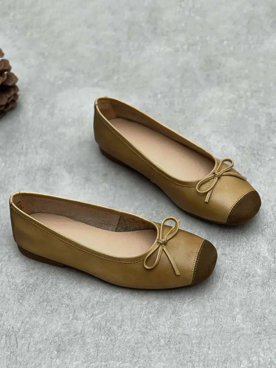 Women Summer Elegant Leather Solid Bowknot Flat Shoes