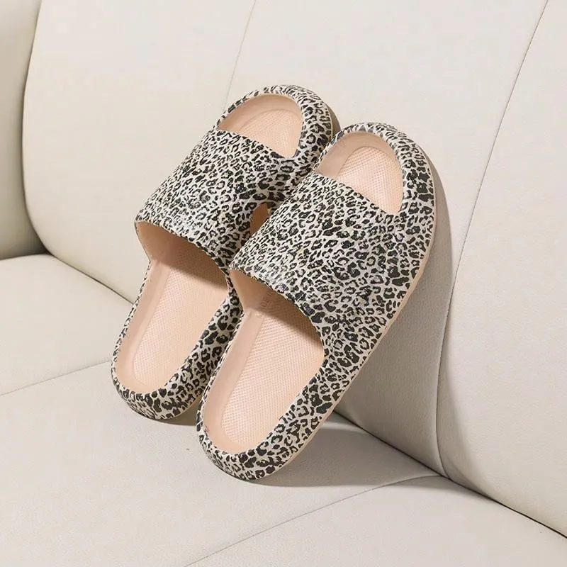 Women Summer New Fashion Leopard Print EVA Flip Flops With High Elasticity, Soft Sole, For Home And Beach