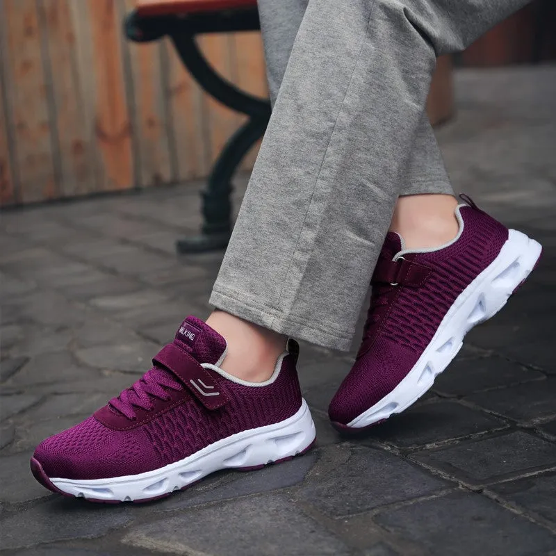 Women's platform cushion breathable buckle sneakers