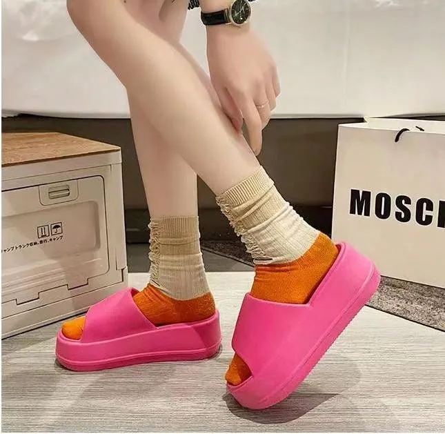 Women's Super Thick Sole Slippers, New Summer Fashionable Solid Color EVA Beach Slippers Pink Slides, Goes Well With Any Outfit