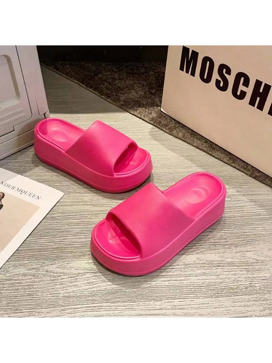 Women's Super Thick Sole Slippers, New Summer Fashionable Solid Color EVA Beach Slippers Pink Slides, Goes Well With Any Outfit