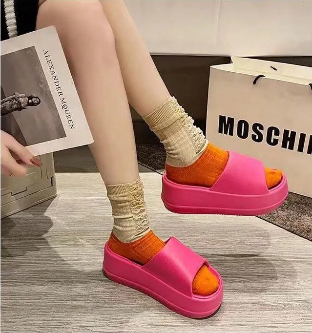 Women's Super Thick Sole Slippers, New Summer Fashionable Solid Color EVA Beach Slippers Pink Slides, Goes Well With Any Outfit