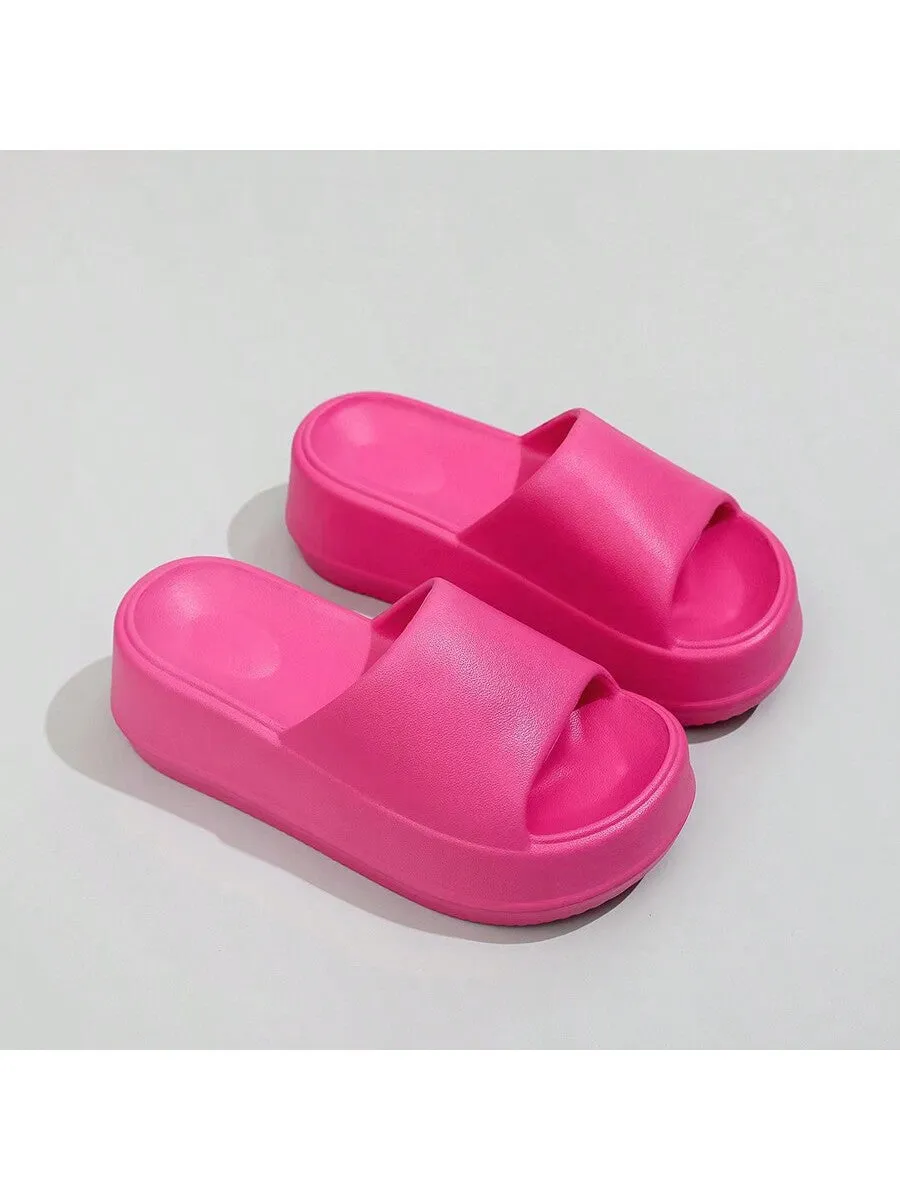 Women's Super Thick Sole Slippers, New Summer Fashionable Solid Color EVA Beach Slippers Pink Slides, Goes Well With Any Outfit