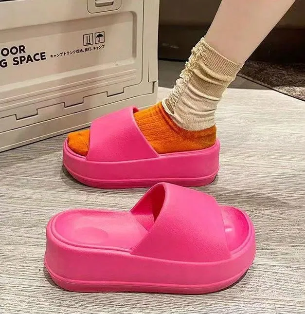 Women's Super Thick Sole Slippers, New Summer Fashionable Solid Color EVA Beach Slippers Pink Slides, Goes Well With Any Outfit