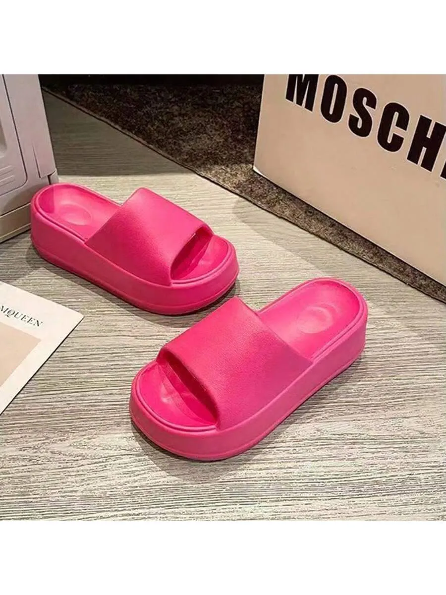 Women's Super Thick Sole Slippers, New Summer Fashionable Solid Color EVA Beach Slippers Pink Slides, Goes Well With Any Outfit